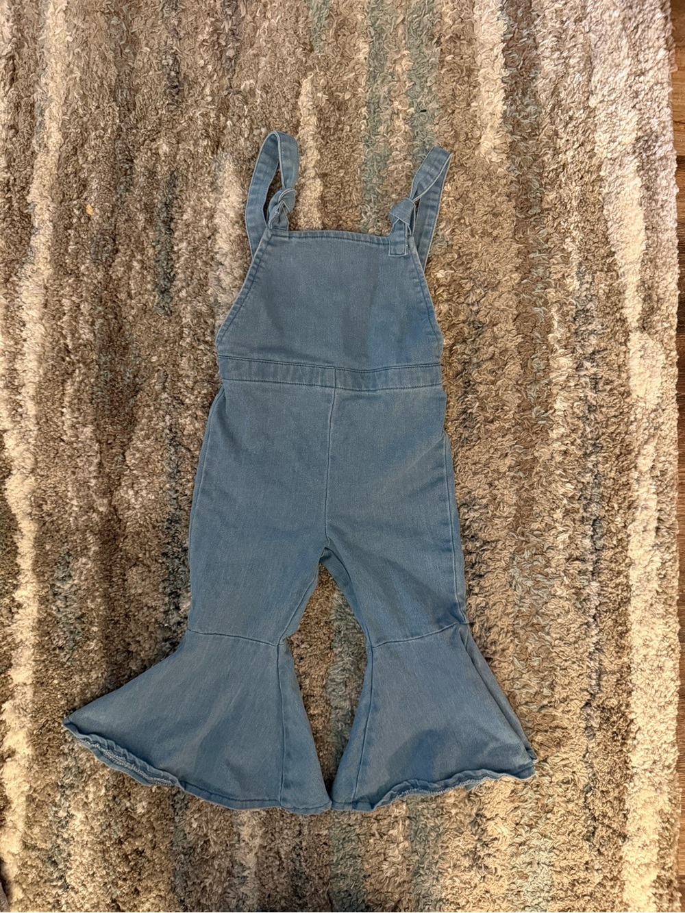 Toddler Light Blue Denim Flared Overalls - Kids One Piece